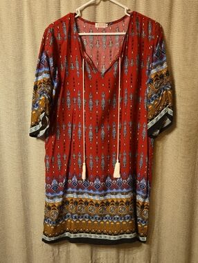 Halife Red Printed Tie-Front Dress